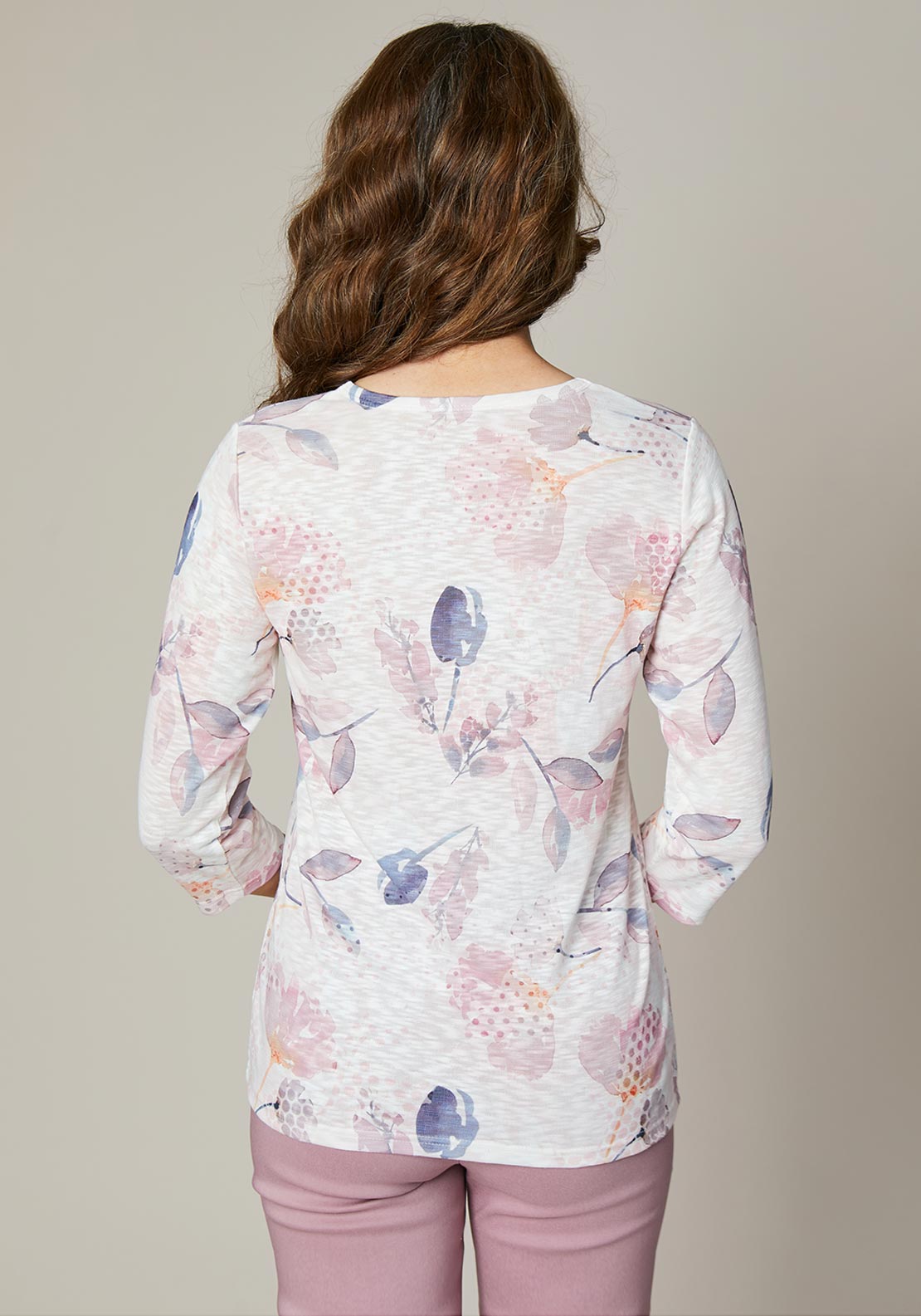 Jessica Graaf Floral Print Round Neck Top, Pink