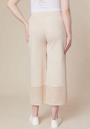 Jessica Graff Lace Trim Wide Leg Trousers, Beige