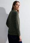 Cecil Jacquard Split Neckline Top, Dynamic Khaki