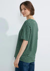 Cecil Round Neck Cotton Striped Top, Raw Green