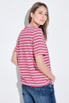 Cecil Mix Striped Drawstring Hem, Pink Sorbet