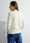 Cecil Jacquard Split Neckline Top, Vanilla White