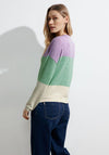 Cecil Block Stripe Knit Cardigan, Celery Green Melange