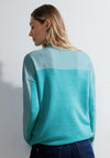 Cecil Herringbone High Neck Sweater, Frosted Aqua Blue