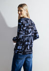 Cecil Drawstring Waist Geo Print Top, Casual Denim Blue