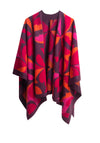 Surkana Wool Blend Petal Print Poncho, Red