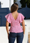Rant and Rave Polly Ruffle Sleeve Print Top, Pink