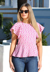 Rant and Rave Polly Ruffle Sleeve Print Top, Pink