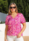 Rant and Rave Rose V-Neck Print Top, Pink