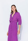 Kameya Sheer Plaid Maxi Shirt Dress, Violet