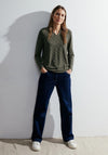 Cecil Jacquard Split Neckline Top, Dynamic Khaki