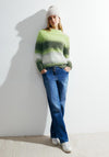 Cecil Fluffy Striped Knitted Sweater, Dynamic Khaki