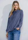 Cecil Stand Up Collar Denim Style Top, Mid Blue Wash