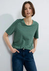 Cecil Round Neck Cotton Striped Top, Raw Green