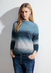 Cecil Fluffy Striped Knitted Sweater, Strong Petrol Blue