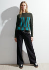 Cecil Text Print Knit Sweater, Dynamic Khaki