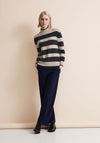Street One High Neck Stripe Knit Sweater, Deep Blue