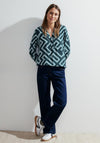 Cecil Split Neck Graphic Print Top, Strong Petrol Blue