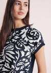 Street One Material Mix Print Top, Deep Blue