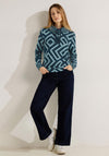 Cecil Drawstring Collar Graphic Print Sweatshirt, Strong Petrol Blue