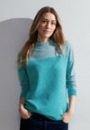 Cecil Herringbone High Neck Sweater, Frosted Aqua Blue