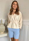 Y.A.S Pella Satin V Neck Aline Blouse, Cream