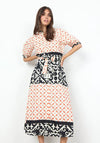 Soyaconcept Dinna Tie Waist Print Midi Dress, Coral