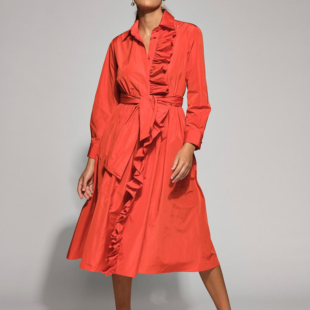 angela taffeta midi dress Moskada Angela Ruffled Taffeta Knee Length Dress, Orange