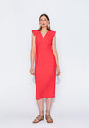 Kameya V-Neckline Midi Pencil Dress, Red