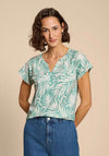 White Stuff Nelly Notch Neck Cotton Print Top, Teal