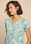 White Stuff Nelly Notch Neck Cotton Print Top, Teal