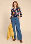 White stuff Annie Jersey Flower Print Shirt, Navy Print