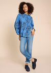 White Stuff Fia Frill Neck Top, Blue Print