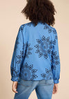 White Stuff Fia Frill Neck Top, Blue Print