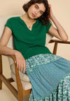 White Stuff Nelly Notch Neck Cotton Top, Mid Green