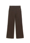 YERSE Wide Leg With Button Detail Trousers, Brown