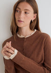 Yerse Nora Contrast Wool Blend Cardigan, Brown