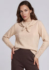 YERSE Fine Knit Tie Detail Round Neck Sweater, Cream