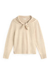 YERSE Fine Knit Tie Detail Round Neck Sweater, Cream