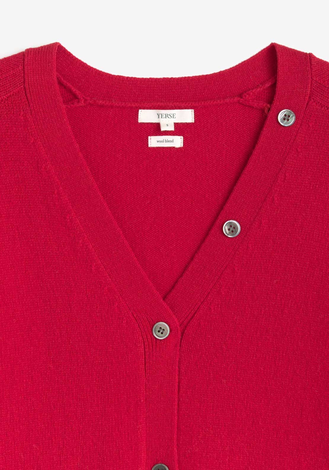 YERSE Fine Knit Tie Detail V-Neck Cardigan, Red