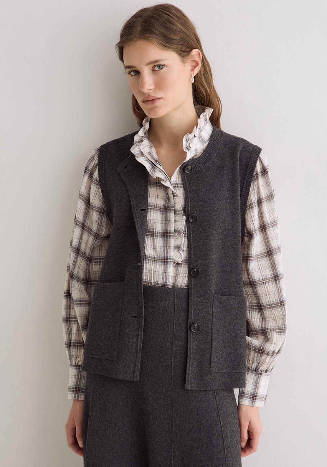 Yerse Rosi Wool Blend Knit Vest, Grey