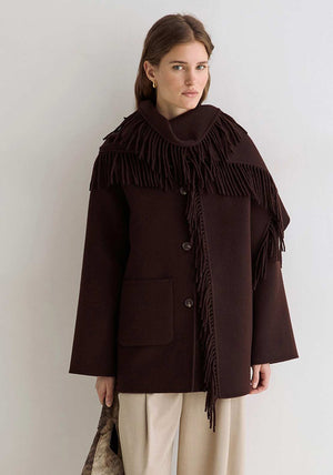 YERSE Wool Blend Scarf Detail Short Trench Coat, Brown