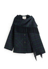 YERSE Tartan Wool Blend Scarf Detail Short Trench Coat, Green