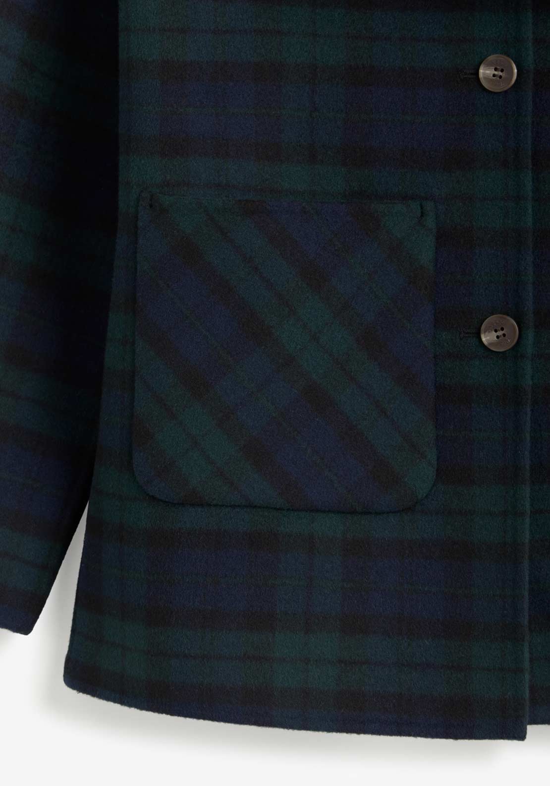 YERSE Tartan Wool Blend Scarf Detail Short Trench Coat, Green