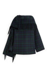 YERSE Tartan Wool Blend Scarf Detail Short Trench Coat, Green