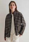 YERSE Check Print Button Up Jacket, Brown