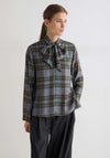 YERSE Check Tie Detail V-Neck Shirt, Blue