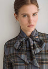 YERSE Check Tie Detail V-Neck Shirt, Blue