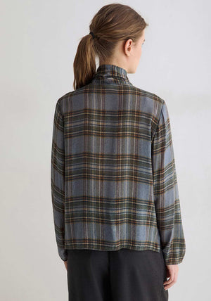 YERSE Check Tie Detail V-Neck Shirt, Blue