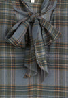 YERSE Check Tie Detail V-Neck Shirt, Blue